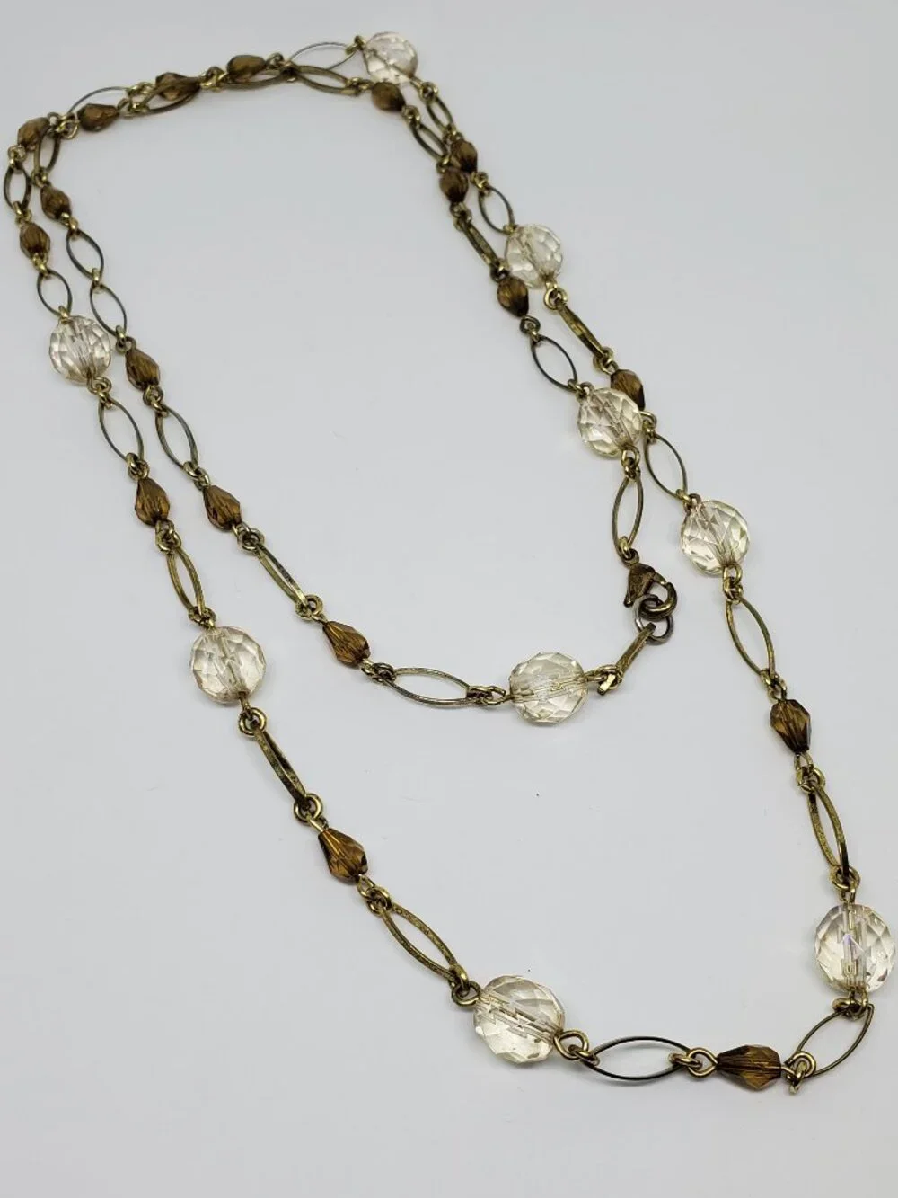 Dainty Gold Oval Links Amber Teardrop Beads and Faceted Round Bead 34